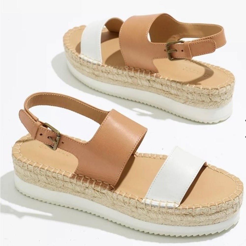 Soludos Two-Tone Tan and White Espadrille Platform Sandals